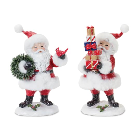 Fluffy Santa Figurine Set By Melrose in Red/White/Green | Michaels®